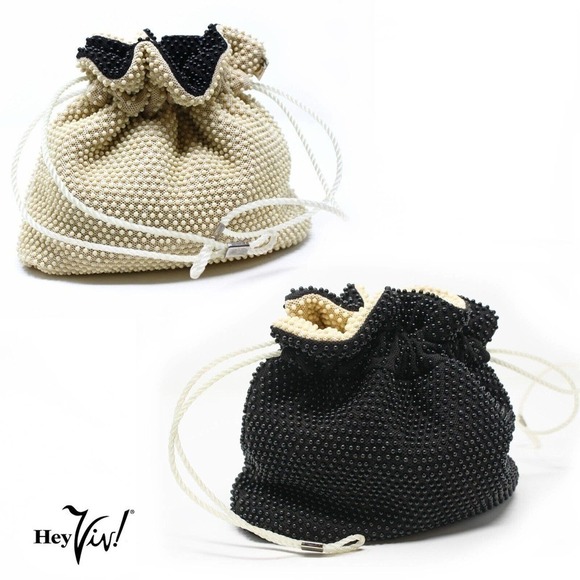 Vintage Reversible Black Ivory Beaded Purse Lee British Hong Kong - Hey Viv - Picture 1 of 7